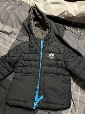 Carter's Black Hooded Puffer Jacket with Blue Zipper